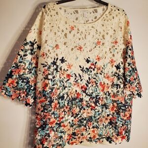 Charter Club Multicolor Floral Lace Blouse 3X